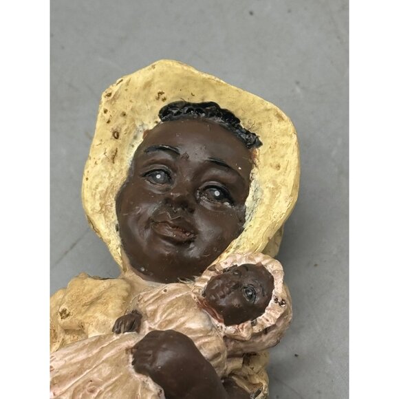 Vintage African American Figurine Child Holding Doll Yellow Bonnet Dress 3.75" R - Picture 7 of 7
